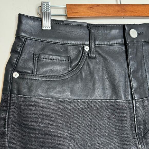 Blank NYC Leather and Denim Patchwork High-Rise Miniskirt Black NWT Size 28 - Picture 4 of 10